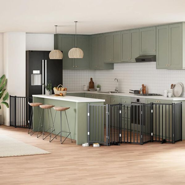 vidaXL Składana bramka dla psa, z drzwiami, 9 paneli, czarna, 450 cm