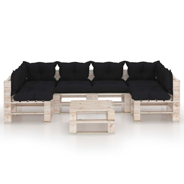 vidaXL 7-cz. zestaw wypoczynkowy z palet, z poduszkami, drewno sosnowe