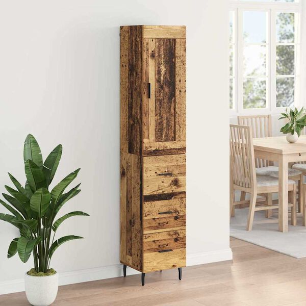 vidaXL Highboard z szufladą Stare drewno 34,5 x 34 x 180 cm