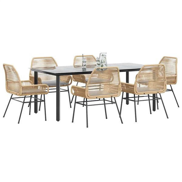 vidaXL 7-częściowy zestaw ogrodowy poduszkami brązowy polirattan szkło