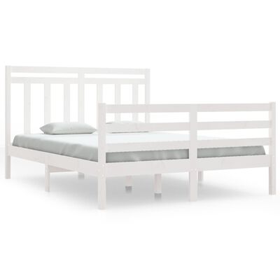 vidaXL Rama łóżka, biała, lite drewno, 140x190 cm