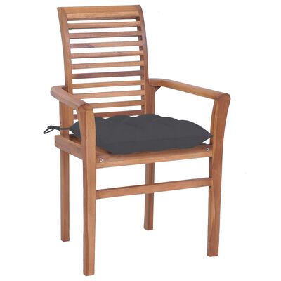 vidaXL Krzesła stołowe, 2 szt., antracytowe poduszki, drewno tekowe