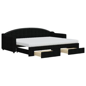 vidaXL Sofa rozsuwana z szufladami, czarna, 80x200 cm, tkanina