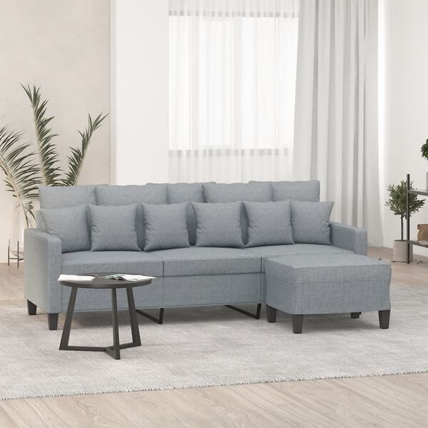 vidaXL 3-osobowa sofa z podnóżkiem, jasnoszara, 180 cm, tkaniną