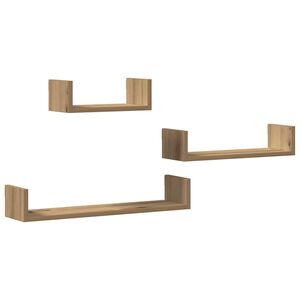 vidaXL P&oacute;łki ścienne, 3 szt., dąb artisan, materiał drewnopochodny