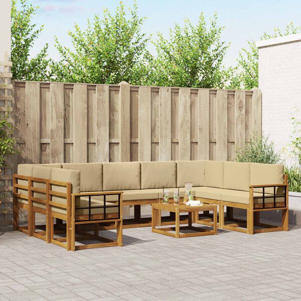 vidaXL Zestaw sof na zewnątrz z poduszką 10 pcs Naturalny i Beżowy