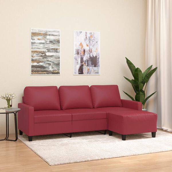 vidaXL 3-osobowa sofa z podn&oacute;żkiem, winna czerwień, 180 cm, ekosk&oacute;ra