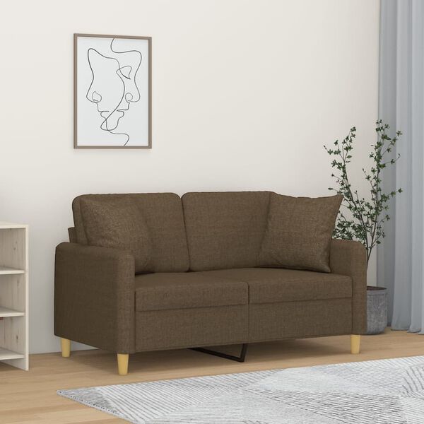 vidaXL 2-osobowa sofa z poduszkami, brązowa, 120 cm, tkanina