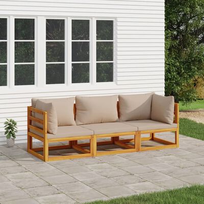 vidaXL 3-cz. zestaw wypoczynkowy do ogrodu, poduszki taupe, drewno