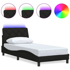 vidaXL Rama ł&oacute;żka z LED bez materaca Czarna 90x200 cm tkanina
