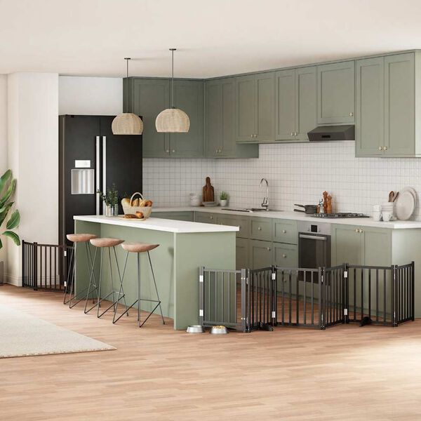 vidaXL Składana bramka dla psa, z drzwiami, 9 paneli, czarna, 450 cm