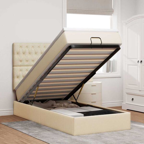 vidaXL Rama ł&oacute;żka otomana z materacem, kremowa, 80x200 cm, tkanina