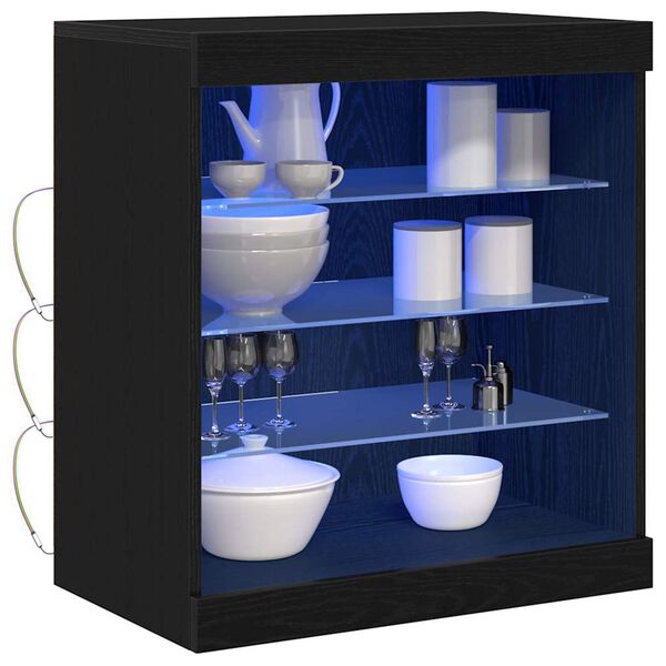 vidaXL Komoda LED Czarny Dąb 60,5 x 37 x 67 cm Materiał drewnopochodny