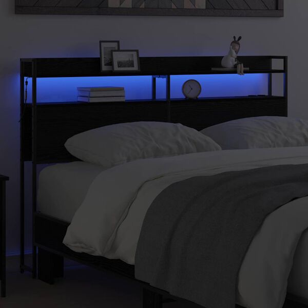 vidaXL Zagł&oacute;wek do przechowywania z p&oacute;łką Czarny dąb 135 cm