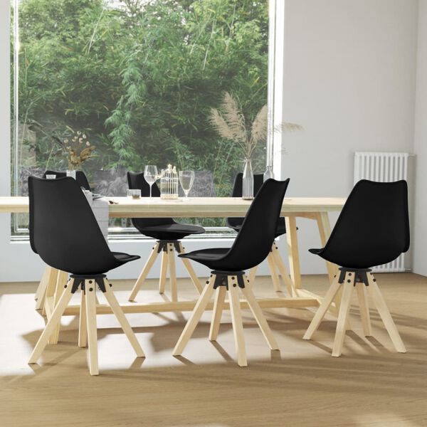 vidaXL Obrotowe krzesła stołowe, 6 szt., czarne, PP