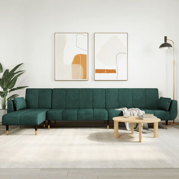 vidaXL Sofa rozkładana L, ciemnozielona, 275x140x70 cm, aksamit