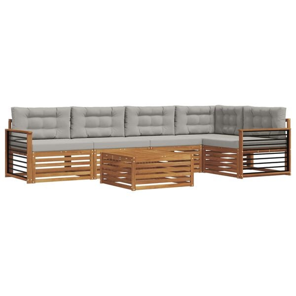 vidaXL Zestaw sof na zewnątrz z poduszką 6 pcs Naturalny i Jasny Szary