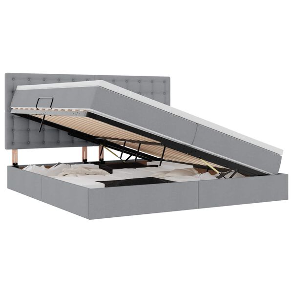 vidaXL Ł&oacute;żko z miejscem na przechowywanie i LED Jasnoszary Poliester