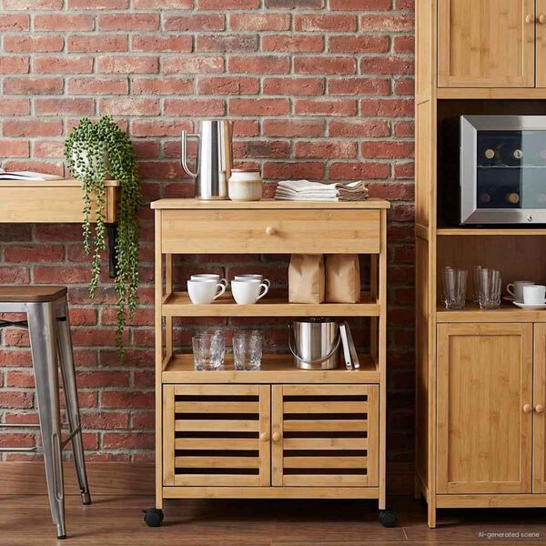 vidaXL W&oacute;zek kuchenny z k&oacute;łkami Naturalny 59,5 x 36 x 82 cm Bambus