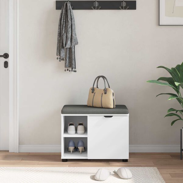 vidaXL Ławka w przedpokoju z poduszką Gładki Biały 60 x 38 x 46 cm