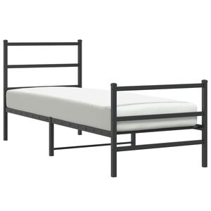 vidaXL Metalowa rama ł&oacute;żka z wezgłowiem i zan&oacute;żkiem,&nbsp;czarna, 75x190 cm