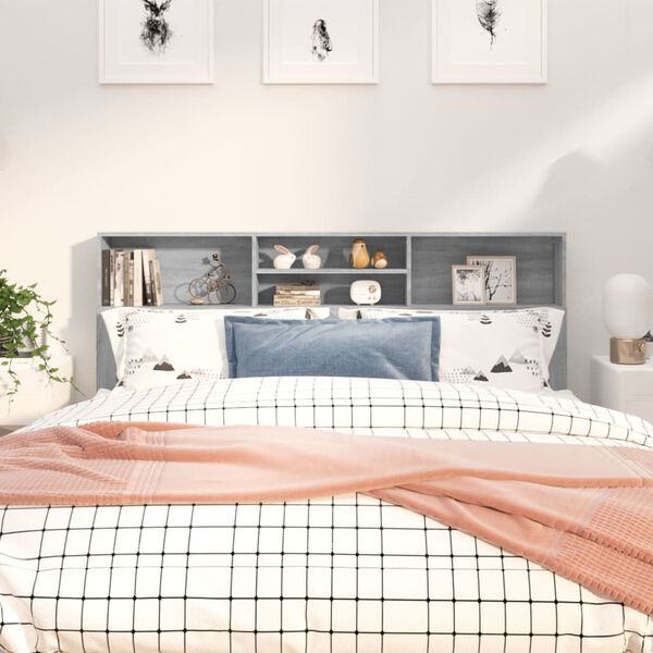 vidaXL Wezgłowie łóżka z półkami, szary dąb sonoma, 180x19x103,5 cm