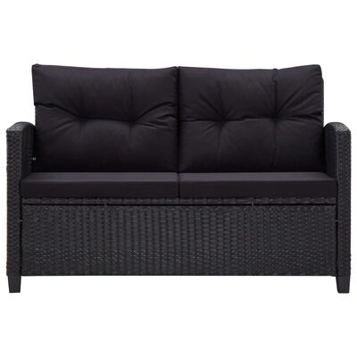 vidaXL 2-osobowa sofa ogrodowa z poduszkami, czarna, 124 cm, rattan PE
