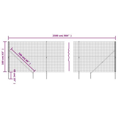vidaXL Ogrodzenie z siatki, z kotwami, antracytowe, 1,6x25 m