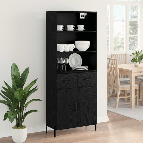 vidaXL Highboard Czarny dąb 69,5 x 34 x 180 cm Materiał drewnopochodny