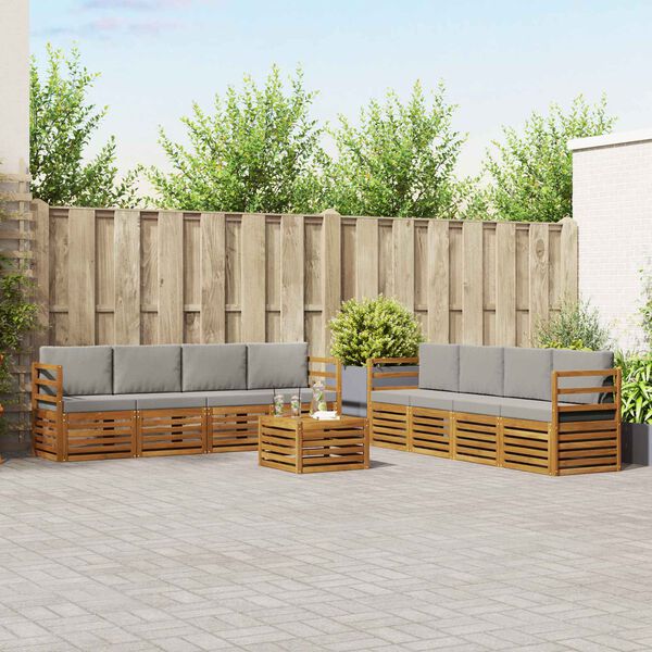 vidaXL Zestawy sof 9 pcs Naturalny i Jasny Szary Lite Drewno Akacji