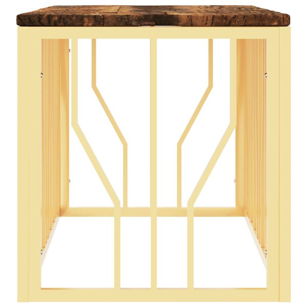 vidaXL Stolik kawowy, złoty, stal nierdzewna i lite drewno z odzysku