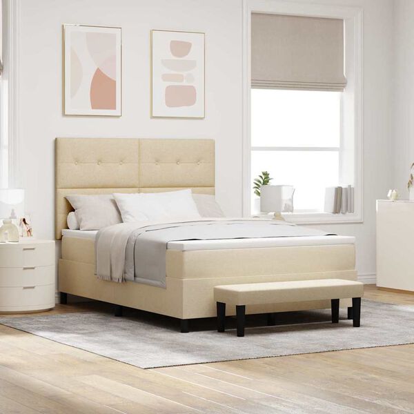 vidaXL Ł&oacute;żko sprężynowe z materacem Kremowy 140 x 190 cm tkanina