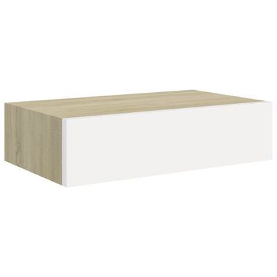 vidaXL Półki ścienne z szufladą, 2 szt., dąb i biel, 40x23,5x10cm, MDF