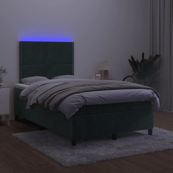 vidaXL Ł&oacute;żko kontynentalne z materacem i LED, ciemnozielone, 120x190cm