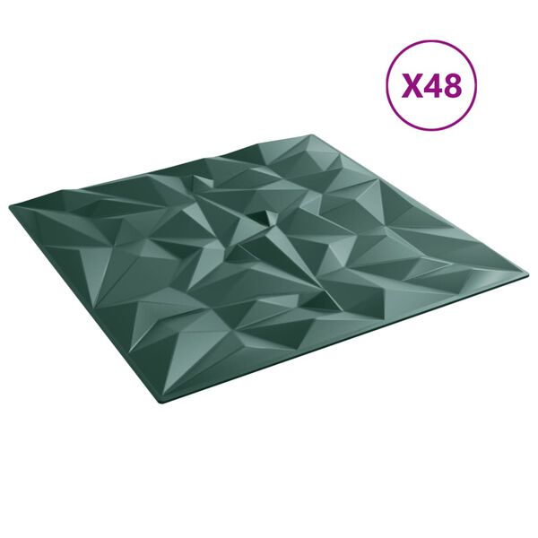 vidaXL Panele ścienne, 48 szt., zielone, 50x50 cm, XPS, 12 m², ametyst