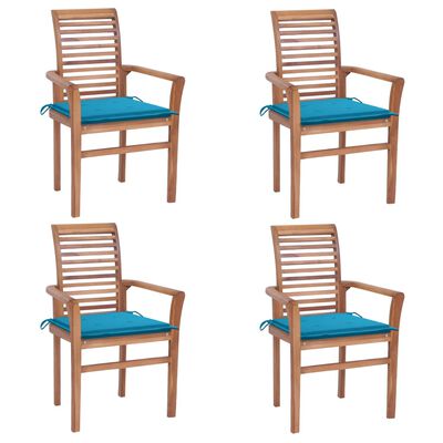 vidaXL Krzesła stołowe, 4 szt., niebieskie poduszki, drewno tekowe
