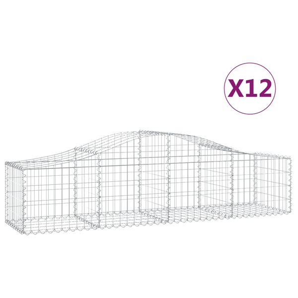 vidaXL Kosze gabionowe, 12 szt, 200x50x40/60 cm, galwanizowane żelazo
