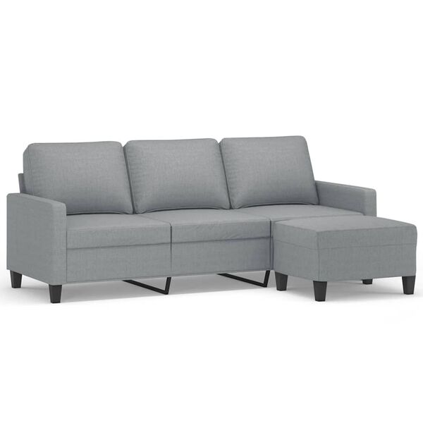 vidaXL 3-osobowa sofa z podnóżkiem, jasnoszara, 180 cm, tkaniną