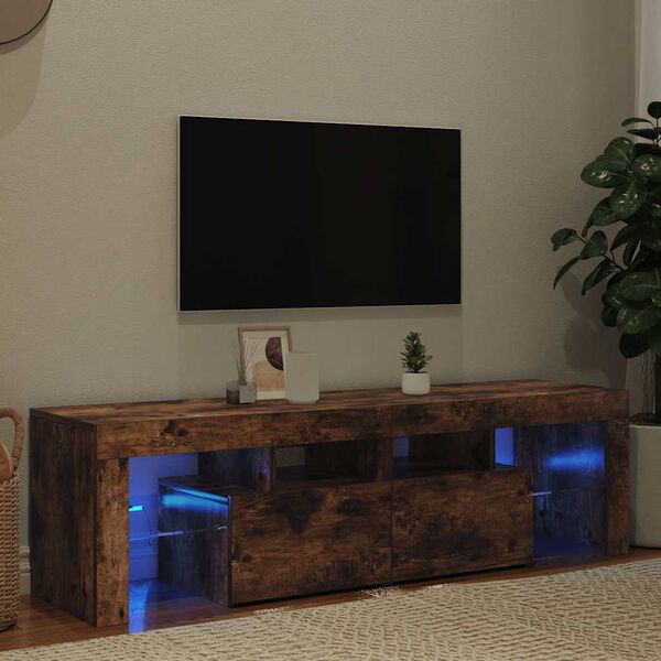 vidaXL Szafka TV z oświetleniem LED, opalany dąb, 140x36,5x40 cm