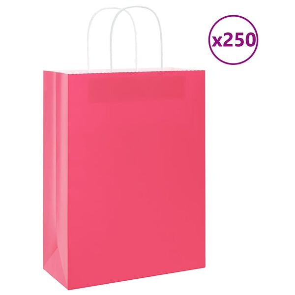 vidaXL Torby papierowe 250 szt. z uchwytami R&oacute;żowe 26x12x35 cm