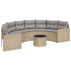 vidaXL Sofa ogrodowa, stolik i poduszki, p&oacute;łokrągła, beżowy rattan PE