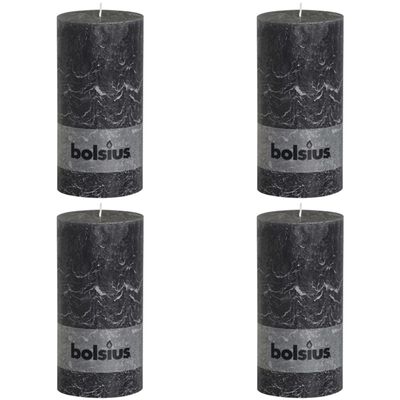Bolsius Rustykalne świece pieńkowe, 200x100 mm, antracytowe, 4 sztuki