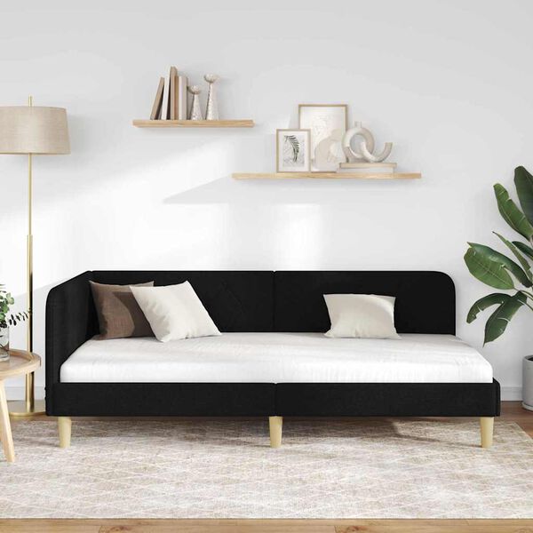 vidaXL Rama łóżka narożnego Z zagłówkiem Czarny 100 x 200 cm tkanina