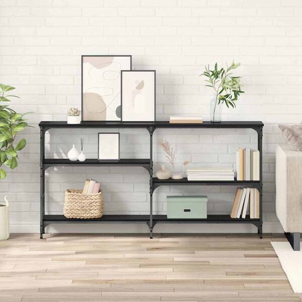 vidaXL Konsola Czarny Dąb 150 x 29 x 76,5 cm Materiał drewnopochodny