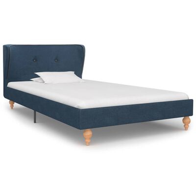 vidaXL Rama łóżka, niebieska, tapicerowana tkaniną, 90 x 200 cm
