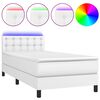 vidaXL Ł&oacute;żko kontynentalne z materacem i LED, biała ekosk&oacute;ra 90x190 cm