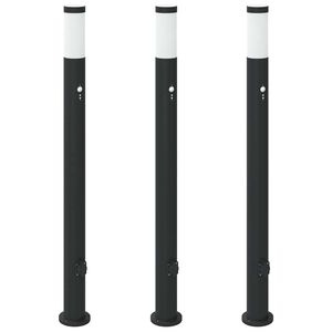 vidaXL Lampy słupkowe z czujnikiem i gniazdkiem, 3 szt., 110 cm, stal nierdzewna, IP44