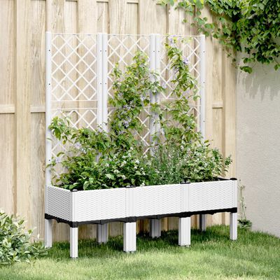 vidaXL Donica ogrodowa z kratką, biała, 120x40x142 cm, PP