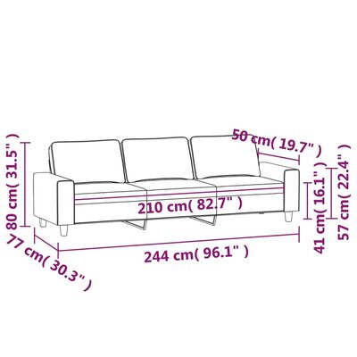 vidaXL 3-osobowa sofa, jasnoszary, 210 cm, tapicerowana mikrofibrą