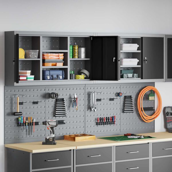 vidaXL Zestaw szafek narzędziowych z p&oacute;łką Z blokadą 6 pcs Czarny